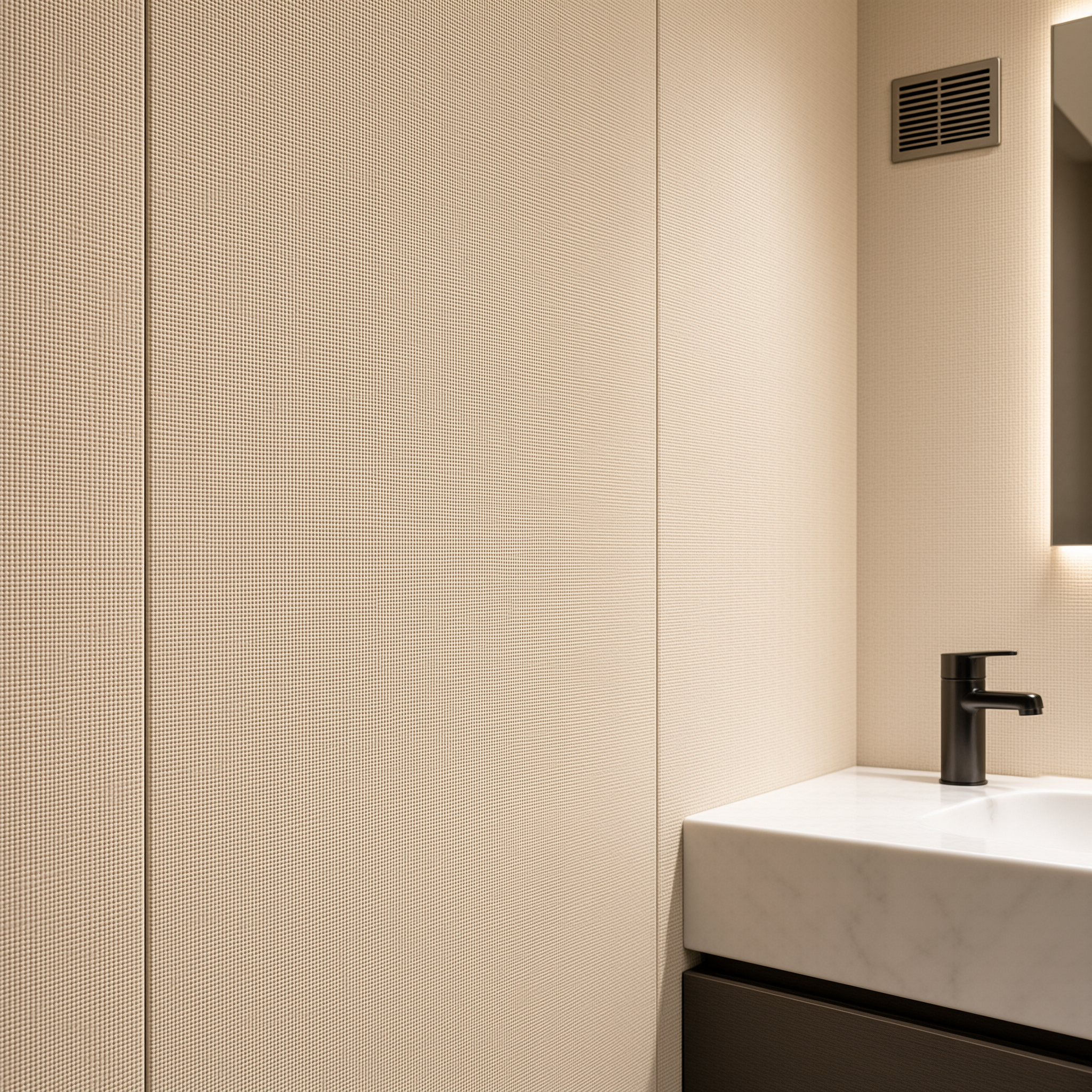 Diagrama del proceso de preparación de pared para empapelar un baño sin ventana